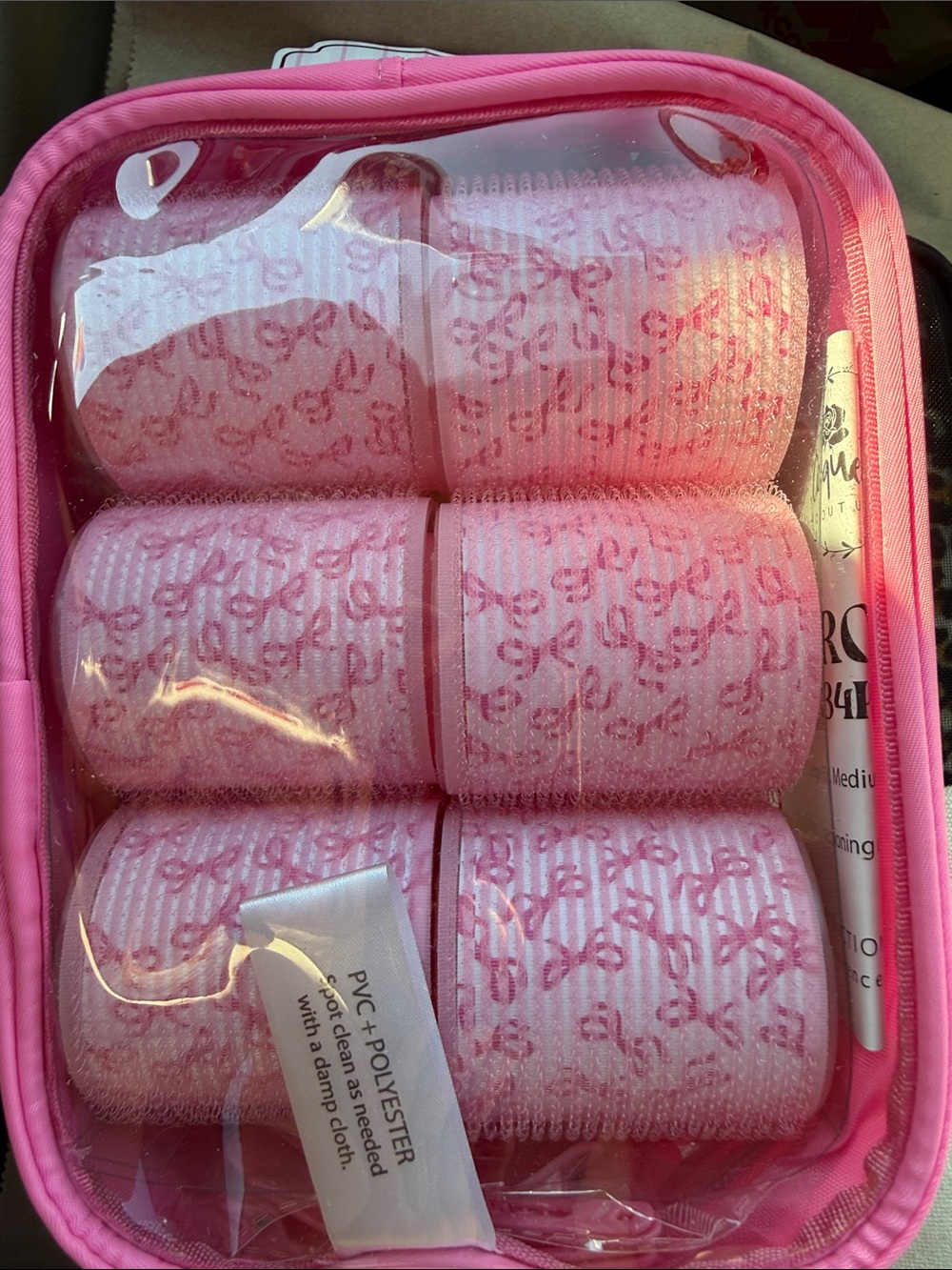 Pink Self-Grip Hair Rollers Set with Clear Zip Pouch - Women Bath & Body